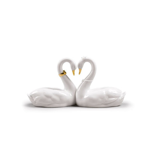 Lladro Endless Love Swans Figurine - Golden Luster