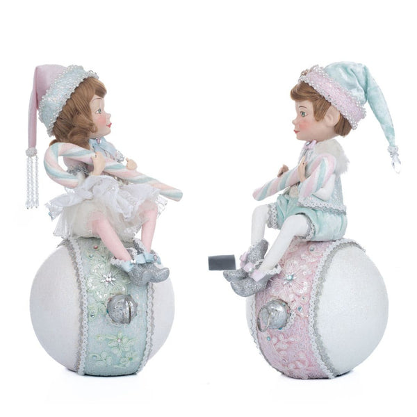 Load image into Gallery viewer, Katherine&#39;s Collection Frost And Tenderness Elves On Ornaments, Set of 2
