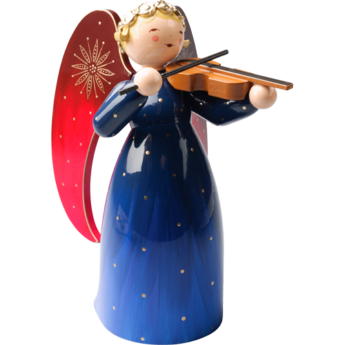 Wendt & Kuhn Richly Painted Angel, Large, with Violin, Blue