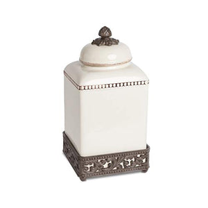 GG Collection 13.5-Inch Tall Cream Ceramic Canister with Acanthus Leaf Adorned Metal Base