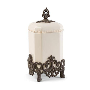 GG Collection 15-Inch Tall Provencial Cream Canister with Brown Metal Scrolled Base