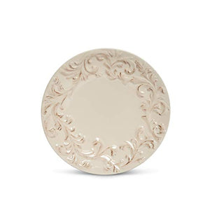 GG Collection 8.5" D Cream-Colored Acanthus Leaf Embossed Salad Plates (Set of 4)