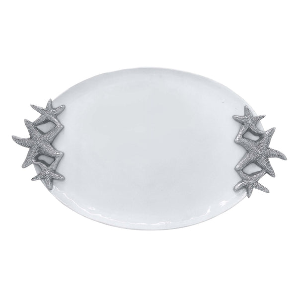 Load image into Gallery viewer, Mariposa White Starfish Handled Serving Tray
