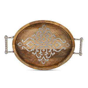 GG Collection Medium 20.75-Inch Long Wood and Metal Heritage Collection Oval Tray