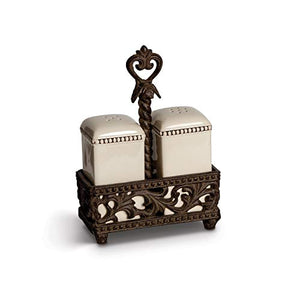 GG Collection Metal Salt/ Pepper Shaker & With Acanthus Leaf Styled Metal Caddy