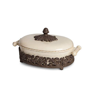 GG Collection 2.5qts. Acanthus Casserole Dis Other Decor, 14.5InL x 10.5InW x 7.25InH, Cream