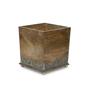 GG Collection Wood and Metal 8.5-Inch Square Heritage Collection Footed Wastebasket