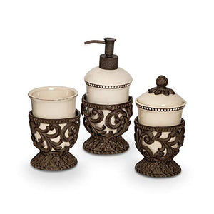 GG Collection Cream Ceramic Three-Piece Vanity Set with Acanthus Leaf Metal Bases