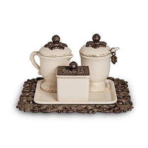 GG Collection Acanthus Leaf Sugar And Creamer Set with Sweetener Box on Tea Tray (Set)