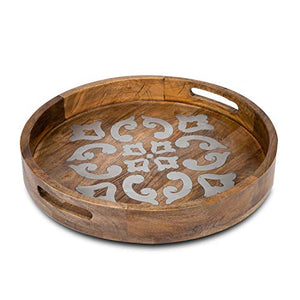 GG Collection 20-Inch Heritage Collection Wood and Metal Round Tray