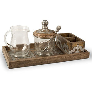 GG Collection Wood/Metal Cream and Sugar Set Other Decor, 14InL x 7.5InW x 7InH, Brown