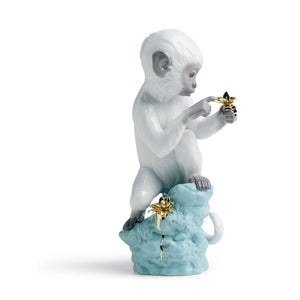 Lladro Curiosity Monkey on Turquoise Rock Figurine
