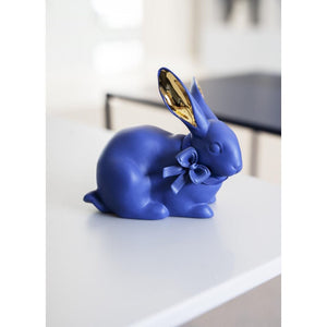 Lladro Attentive Bunny - Blue & Gold - Figurine