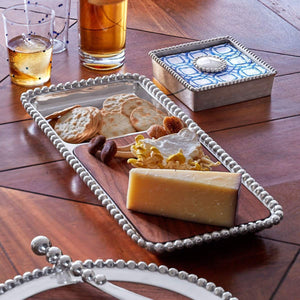 Mariposa Pearled Round Cheese Board, Dark Wood