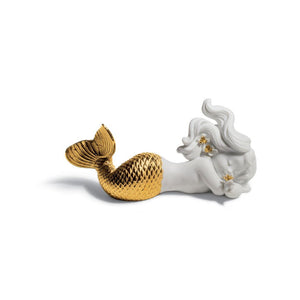 Lladro Day Dreaming at Sea Mermaid Figurine - Golden Lustre