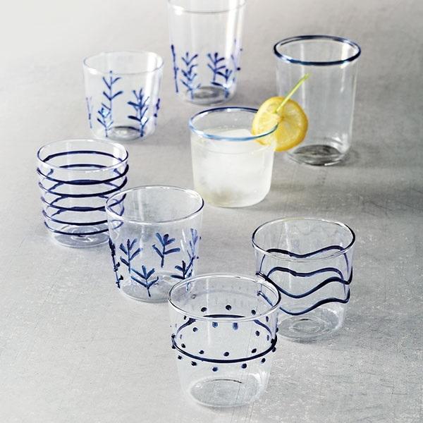 Load image into Gallery viewer, Mariposa Blue Appliqué Double Old Fashion Glass Suite
