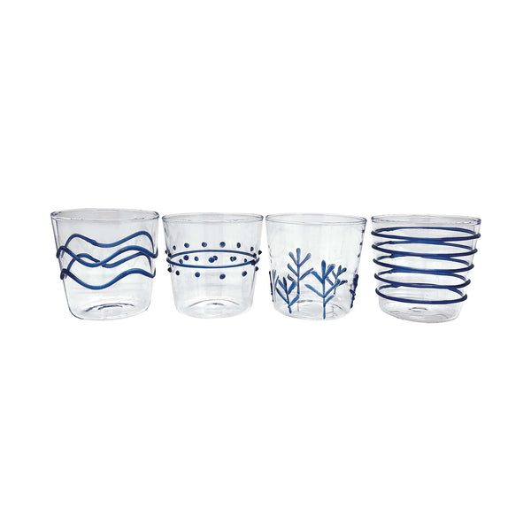 Load image into Gallery viewer, Mariposa Blue Appliqué Double Old Fashion Glass Suite
