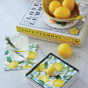 Mariposa Yellow Lemon Beaded Napkin Box Set