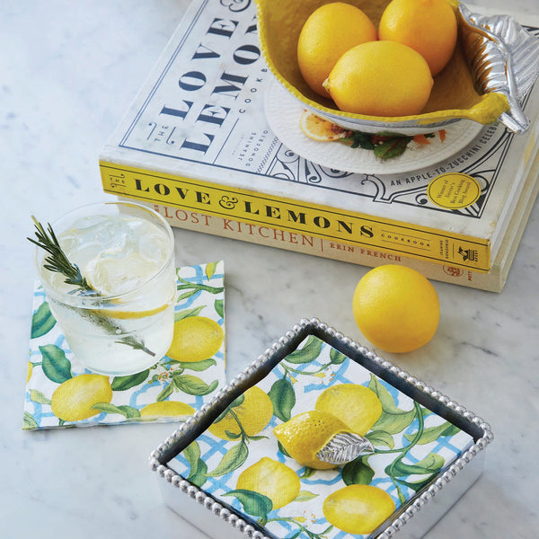Load image into Gallery viewer, Mariposa Yellow Lemon Beaded Napkin Box Set
