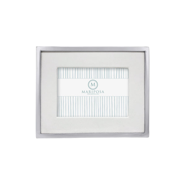 Load image into Gallery viewer, Mariposa White Leather with Metal Border 5x7 Frame
