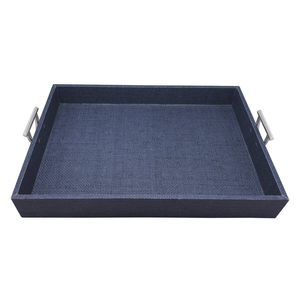 Load image into Gallery viewer, Mariposa Indigo Faux Grass Cloth Tray with Metal Handles
