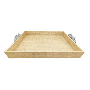 Mariposa Sand Faux Grasscloth Tray with Seaside Handles