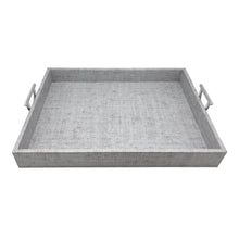 Load image into Gallery viewer, Mariposa Pale Gray Faux Grass Cloth Tray with Metal Handles