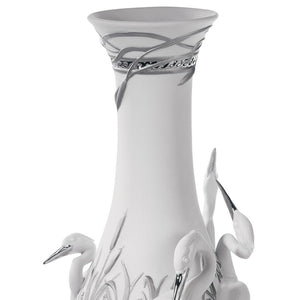 Lladro Herons' Realm Vase - Silver Lustre