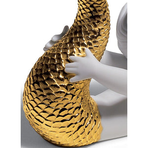 Lladro Playing at Sea Mermaid Figurine - Golden Lustre