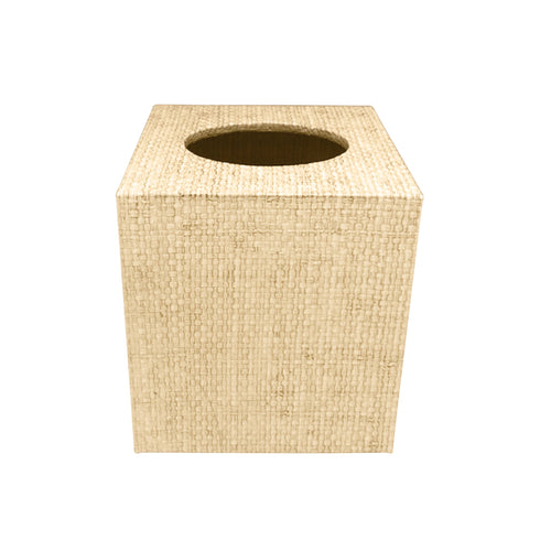 Mariposa Sand Faux Grasscloth Cube Tissue Box