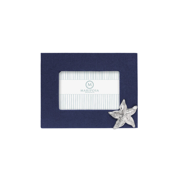 Load image into Gallery viewer, Mariposa Navy Blue Linen with Starfish Icon 4x6 Frame
