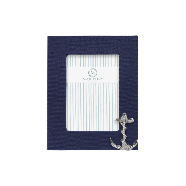 Load image into Gallery viewer, Mariposa Navy Blue Linen with Anchor Icon 5x7 Frame
