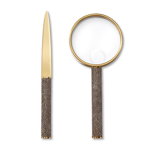 AERIN Shagreen Magnifying Glass And Letter Opener Set - Chocolate