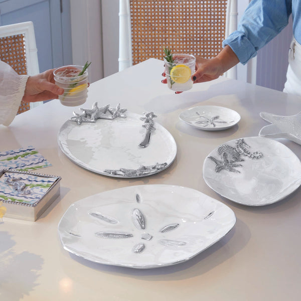 Load image into Gallery viewer, Mariposa White Starfish Handled Serving Tray
