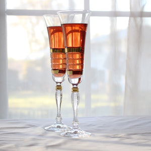Glazze Crystal Appalachia Champagne Glass, 24K Gold, set Of 6