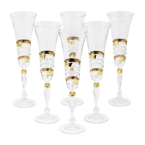Glazze Crystal Appalachia Champagne Glass, 24K Gold, set Of 6