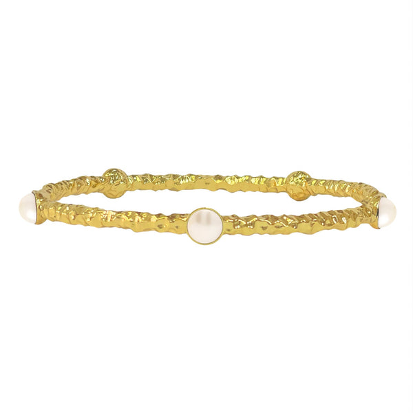 Load image into Gallery viewer, Halcyon Days - Cabochon  - Pearl - Gold  - Torque Bangle
