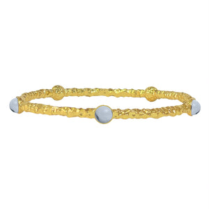 Halcyon Days - Cabochon  - Forget Me Not Blue Jewel - Gold  - Torque Bangle