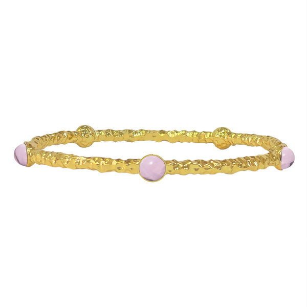 Load image into Gallery viewer, Halcyon Days - Cabochon  - Rose Quartz Jewel - Gold  - Torque Bangle

