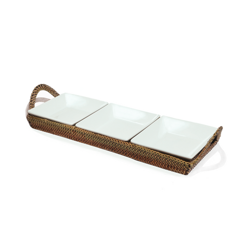 Calaisio 3 Section Condiment Server Tray with Porcelain Dish