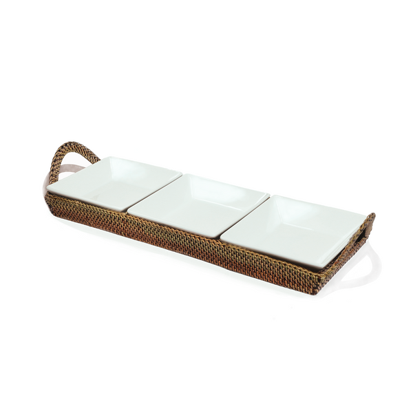 Load image into Gallery viewer, Calaisio 3 Section Condiment Server Tray with Porcelain Dish
