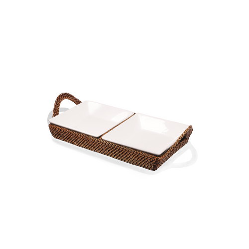 Calaisio 2 Section Condiment Server Tray with Porcelain Dish