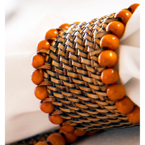 Calaisio Orange Napkin Ring with Beads - Set of 4