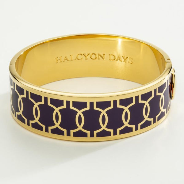 Load image into Gallery viewer, Halcyon Days &quot;Geometric Circle Amethyst &amp; Gold&quot; Bangle
