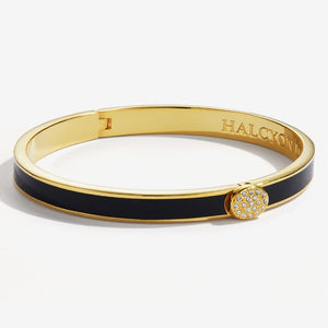 Halcyon Days "Skinny Pave Button Black & Gold" Bangle