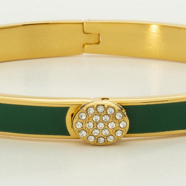 Load image into Gallery viewer, Halcyon Days &quot;Skinny Pave Button Emerald &amp; Gold&quot; Bangle
