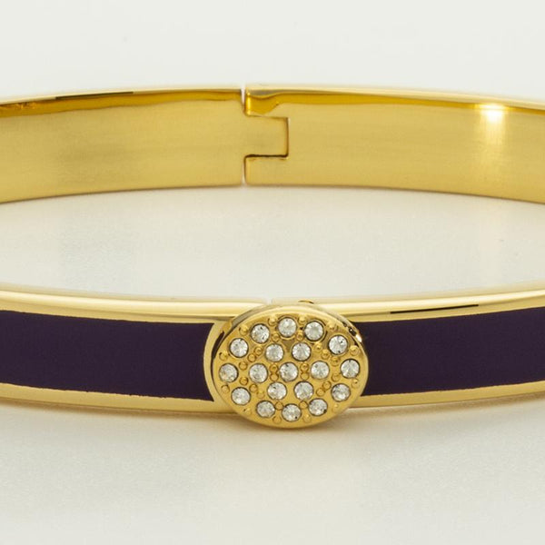 Load image into Gallery viewer, Halcyon Days &quot;Skinny Pave Button Amethyst &amp; Gold&quot; Bangle
