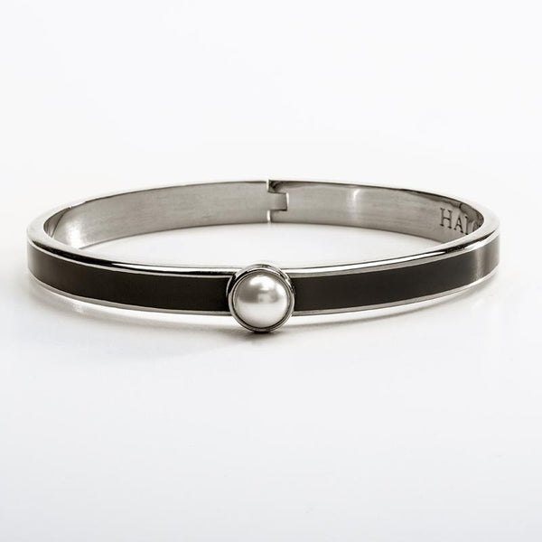 Load image into Gallery viewer, Halcyon Days &quot;Skinny Cabochon Pearl Black &amp; Palladium&quot; Bangle
