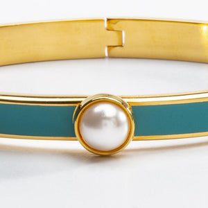 Halcyon Days "Skinny Cabochon Pearl Turquoise & Gold" Bangle