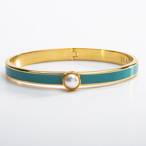 Halcyon Days "Skinny Cabochon Pearl Turquoise & Gold" Bangle